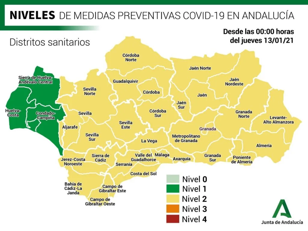Niveles de #COVIDー19 en #Andalucía por distritos sanitarios y sus correspondie...