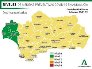 Niveles de #COVIDー19 en #Andalucía por distritos sanitarios y sus correspondie...