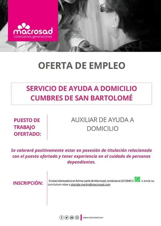 Comunicamos:
De nuevo, le hacemos llegar el cartel de oferta de trabajo (Bolsa)...