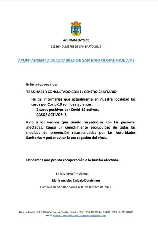 INFORMACIÓN COVID-19
#MODIFICACIÓN DE DATOS
Volvemos a tener 2⃣ casos ac...