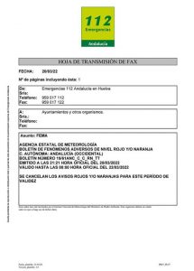 EMERGENCIA 112 ANDALUCÍA ALERTA POR TEMPORAL Nivel Rojo y Amarillo