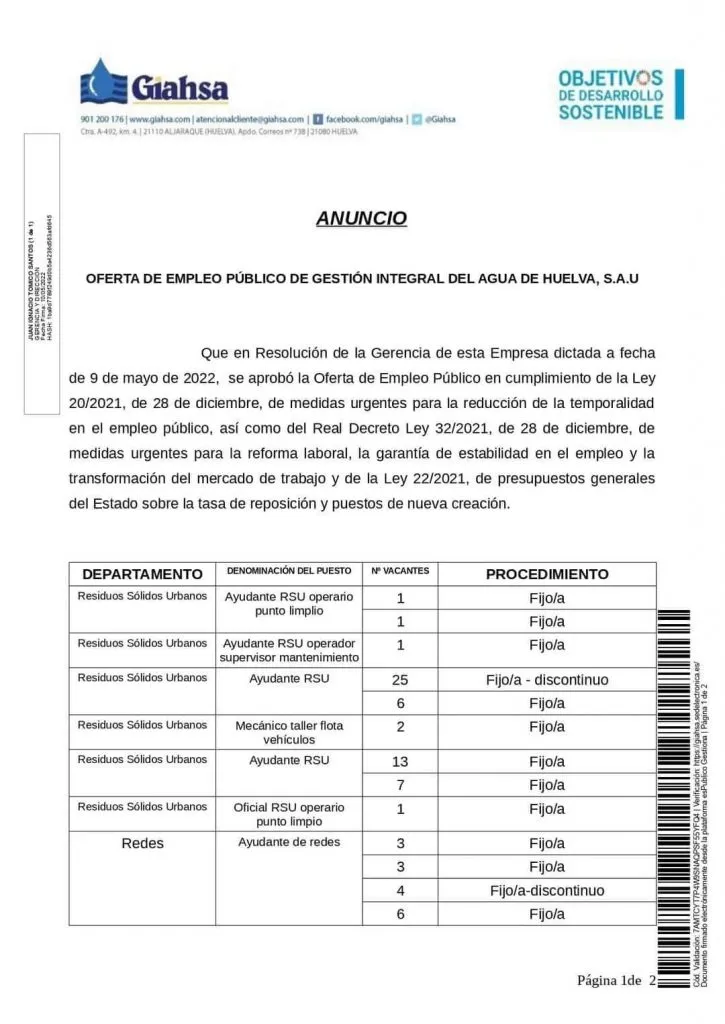 OFERTA DE EMPLEO DE GIAHSA