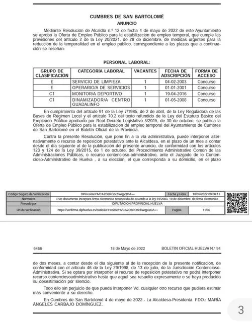 SE COMUNICA:
#ANUNCIO - APROBACIÓN DE LA OFERTA DE EMPLEO PÚBLICO PARA LA ESTAB...