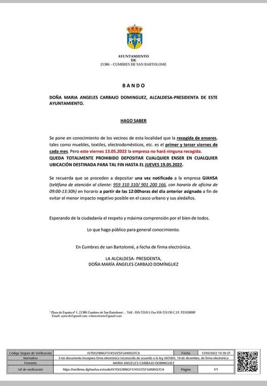 SE HACE SABER PARA EL CONOCIMIENTO GENERAL DEBLA POBLACIÓN
 AYTO CUMBRES DE SAN ...