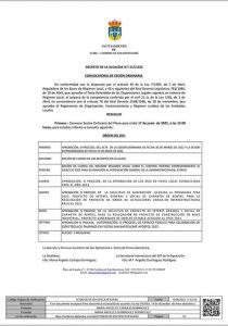 Convocatoria Sesión Pleno Ordinario
 Resolución del Decreto de Alcaldía.