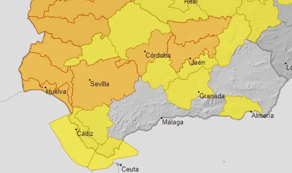 #BuenosDías Este es el mapa de @AEMET_Andalucia  para hoy 
  Aviso naranja por ...