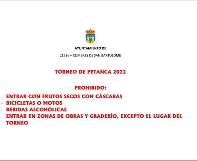 1 del Agosto al 5.
Torneo de Petanca
Lugar castillo-fortaleza
Os recordamos qu...