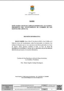 Se hace saber para el conocimiento general :
 27 de julio hora 21:00 horas 
 Reu...