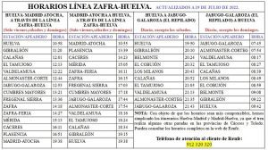 TODOS LOS HORARIOS DE LA LÍNEA HUELVA-ZAFRA:
NOTA: Con objeto de que los horario...